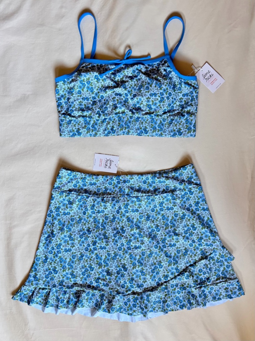 NWT Lime Ricki Cornflower Floral Bralette Swim Set Ruffle Skirt Bottom XL